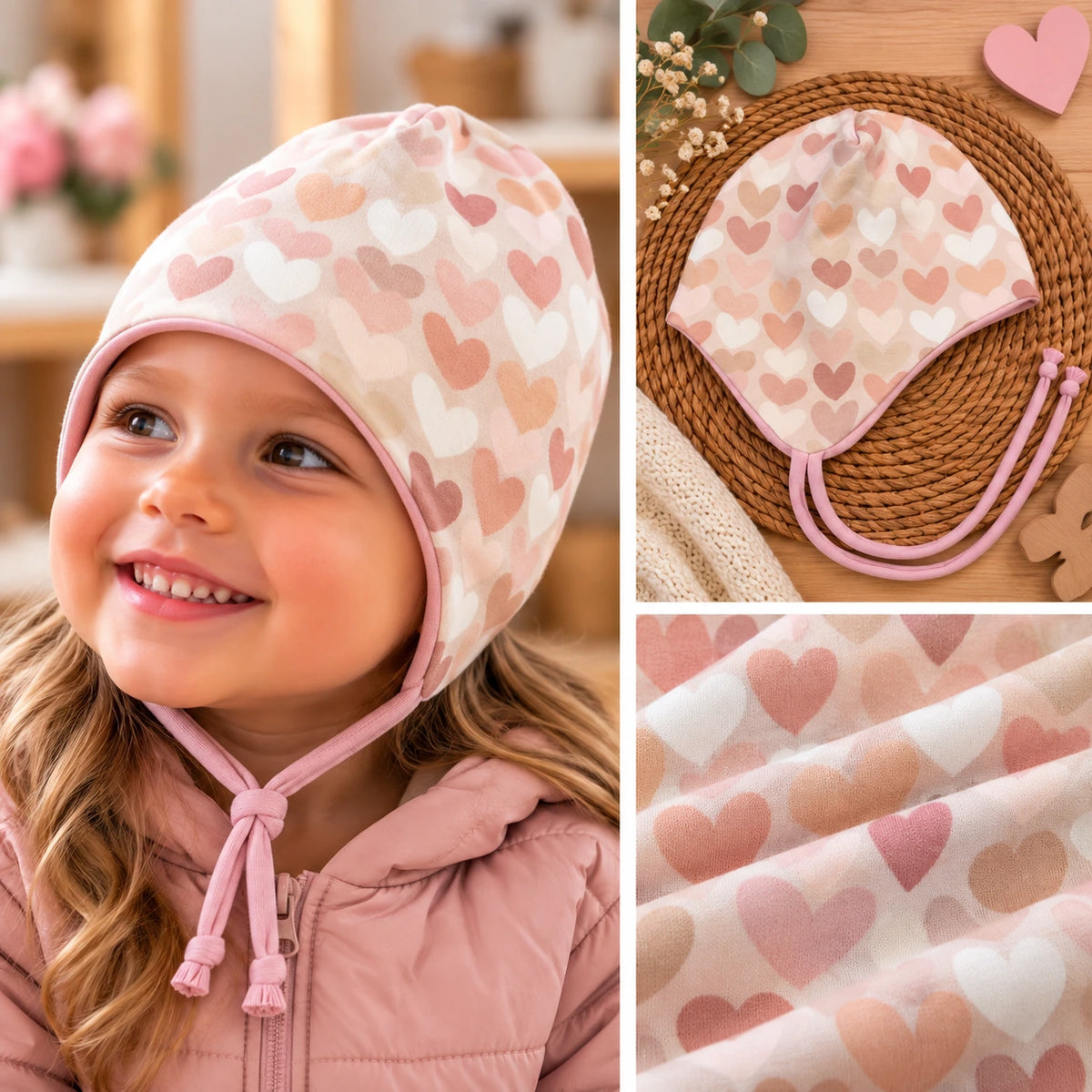 🎀 Megkötős kislány sapka – két rétegű pamut