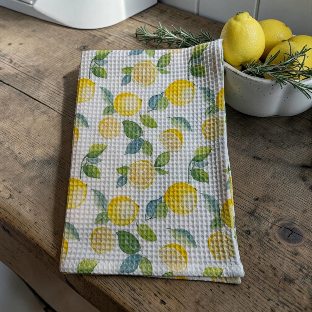 Citrom Mintás Prémium Darázsszövet Konyharuha – 60x40 cm, Nedvszívó Pamut