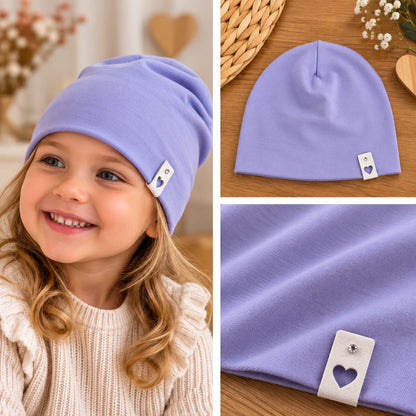💜 Levendulalila gyereksapka szívecskés díszítéssel – Era Handmade