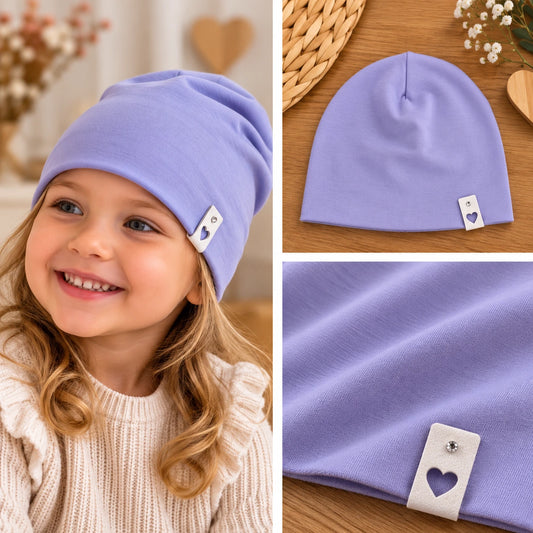 💜 Levendulalila gyereksapka szívecskés díszítéssel – Era Handmade