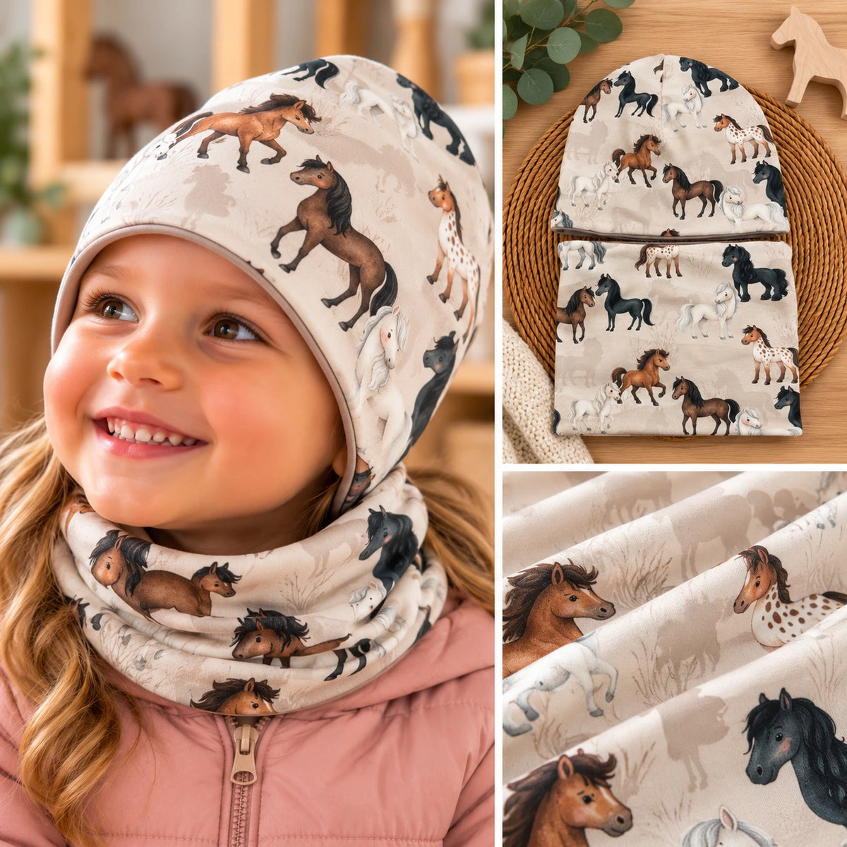 🐴 Lovacskás pamut sapka–sál szett
