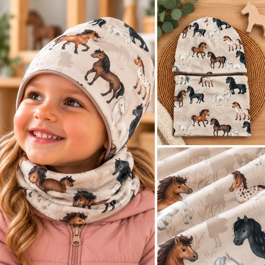 🐴 Lovacskás pamut sapka–sál szett