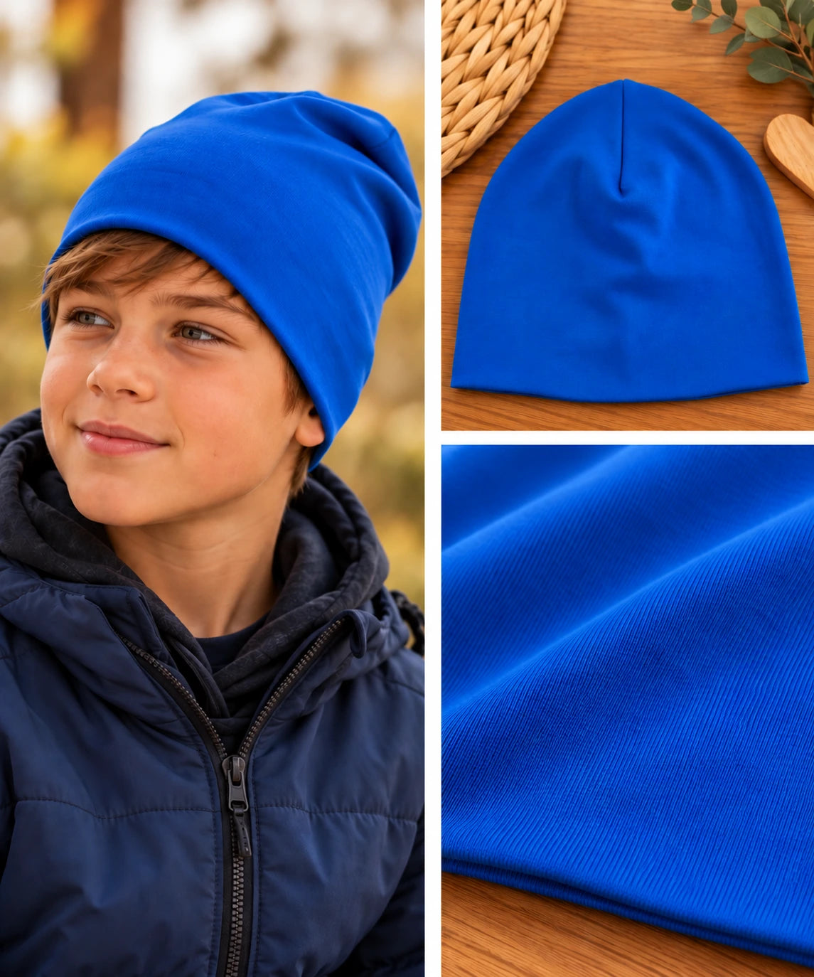 💙 Királykék natúr gyereksapka – Era Handmade