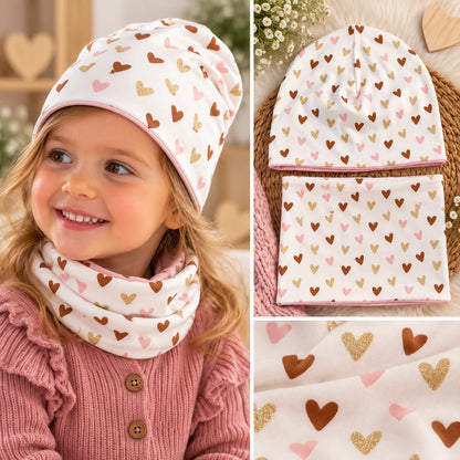 💕 Arany szívecskés kislány sapka–csősál szett