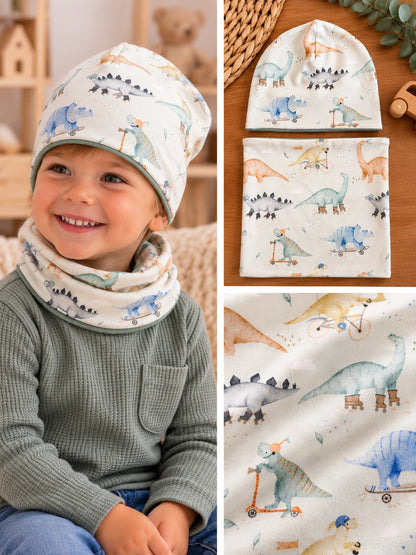 🦕 Dínós kisfiú sapka–csősál szett – Era Handmade