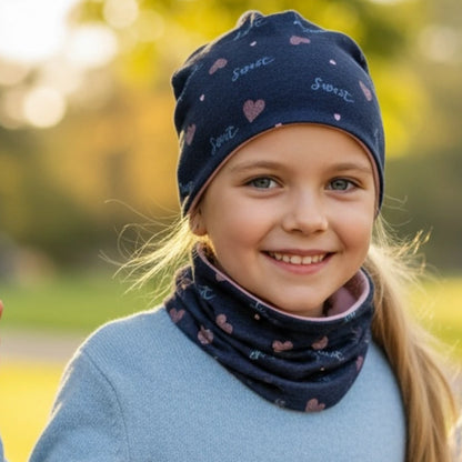 "Sweet Heart" Csillámos Kék Sapka és Csősál Szett