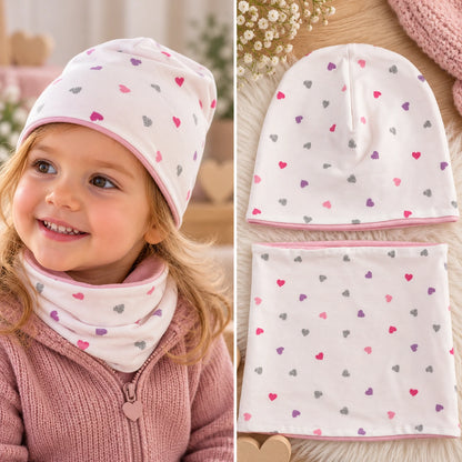 💕 Szívecskés kislány sapka–körsál szett